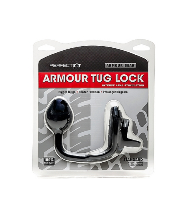 Armor Tug Lock - Cockring with Ball Strap and Butt Plug - Medium