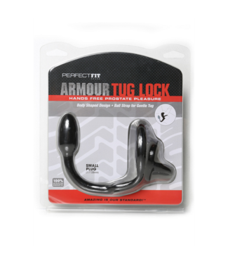 PerfectFitBrand Armor Tug Lock - Cockring with Ball Strap and Butt Plug - Small