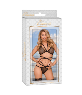 Magic Silk Strappy Bra and Thong Set - Black - 2X