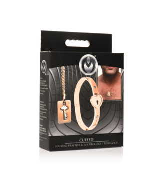 Xr Brands Cuffed Locking Bracelet and Key Necklace - Rose Gold