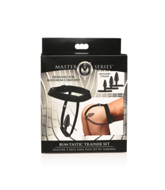 Xr Brands Bum-Tastic - Trainer Set Silicone 3 Piece Anal Plug Set with Harness