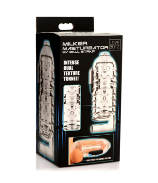 Xr Brands Milker TPE Masturbator with Ball Strap - Clear