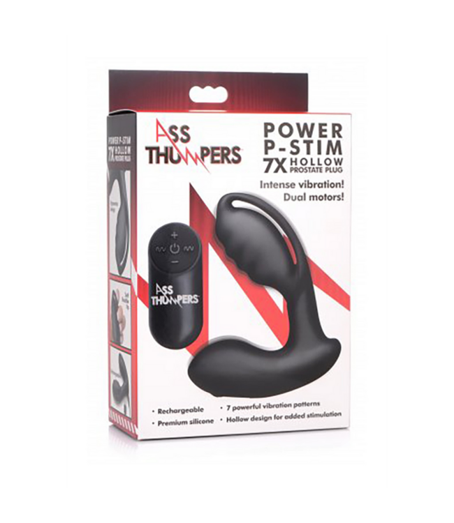 AT Power - Prostate Stimulator Hollow Prostate Plug with Remote Control and 7 Speeds