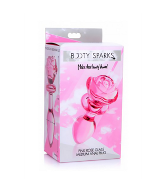 Xr Brands Pink Rose - Glass Butt Plug - Medium