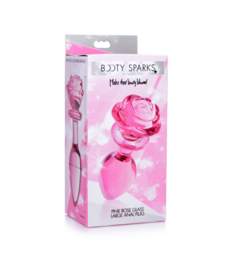 Xr Brands Pink Rose - Glass Butt Plug - Large