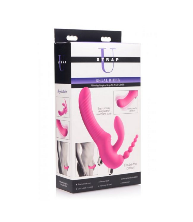 Regal Rider - Triple Vibrating Silicone Strapless Strap-On