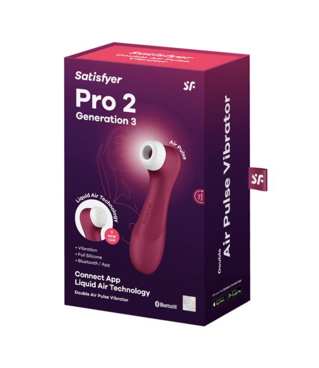 Pro 2 Generation 3 - Double Air Pulse Vibrator - Liquid Air and Connect App - Wine Red
