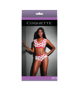 Coquette Crop Top and Shorts with Lip Print - One Size