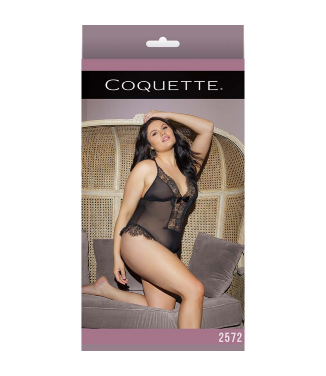 Transparent Crossless Lace Teddy - Plus Size