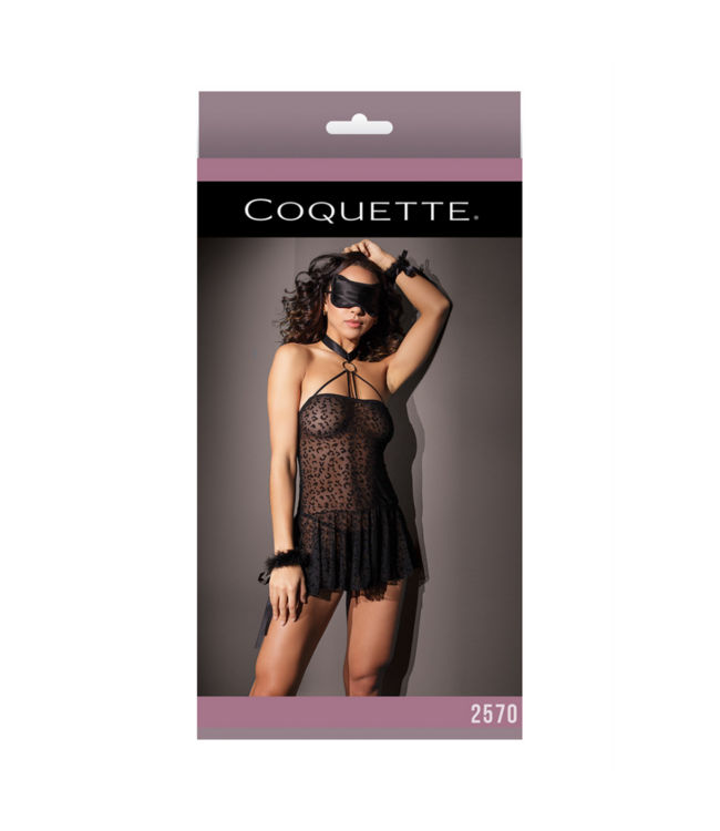Leopard Babydoll with Handcuffs and Eye Mask - One Size