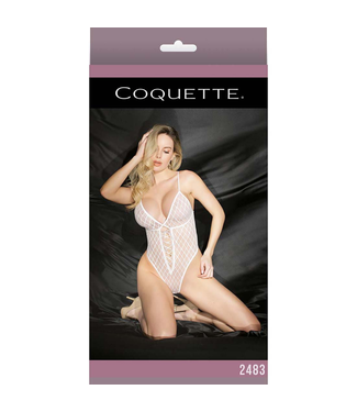 Coquette Mesh High Cut Teddy with Hidden Open Crotch - One Size