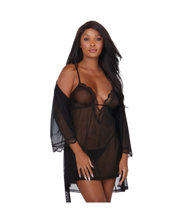 Stretch Mesh Chemise and Robe Set - S