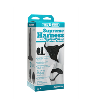 Doc Johnson Supreme Harness with Vibrating Plug and Remote Control - 2 Pieces