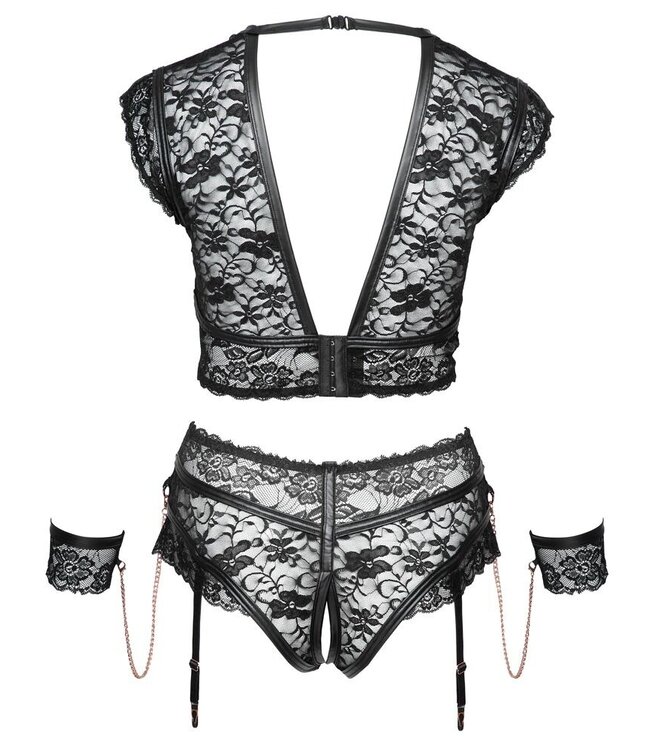 Curvy Bondage Beha Set met Jarretel Open Slip