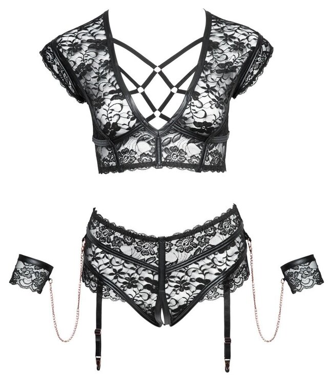 Curvy Bondage Beha Set met Jarretel Open Slip