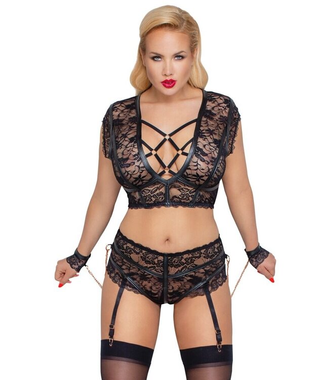 Curvy Bondage Beha Set met Jarretel Open Slip