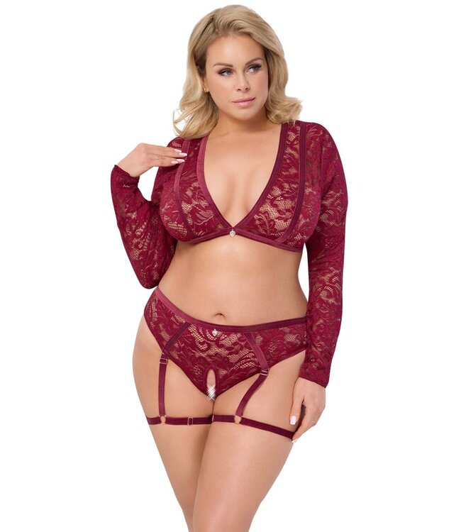 Red Lace Top And Briefs Set