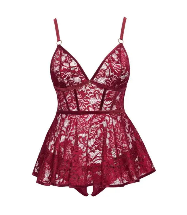 Babydoll And Slip Ouvert Red