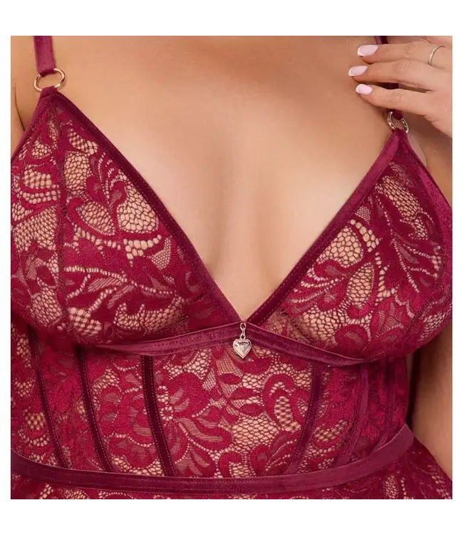 Babydoll And Slip Ouvert Red
