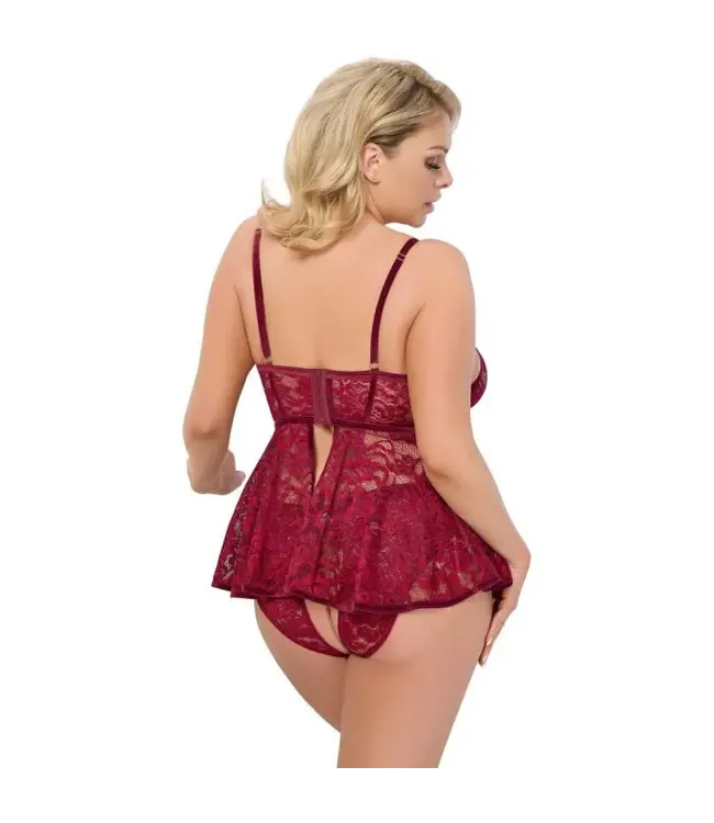 Babydoll And Slip Ouvert Red