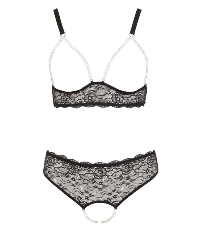 Pearl Lingerie Set With Open Cups & Crotch Plussize
