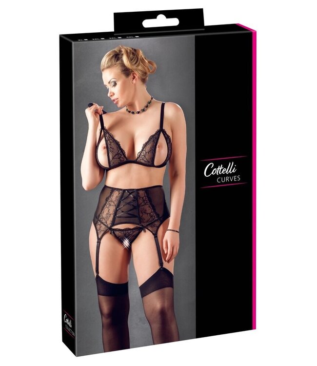 Plussize Open Cup Suspender Lingerie Setv