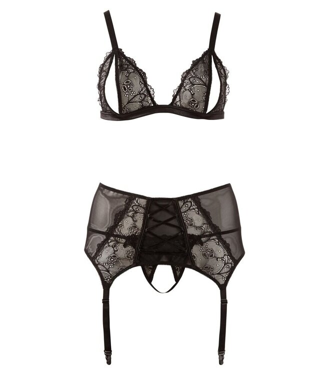 Plussize Open Cup Suspender Lingerie Setv