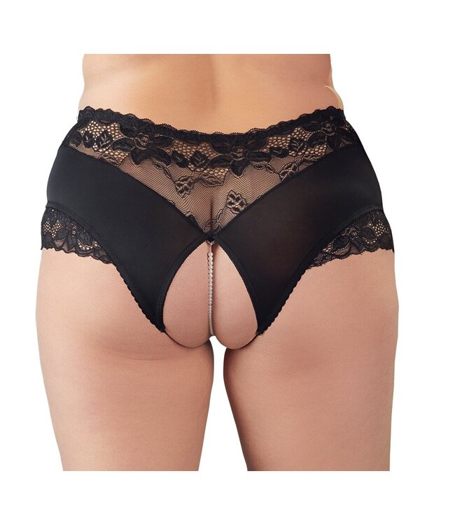 Lace Pearl Briefs With Open Crotch Plussize
