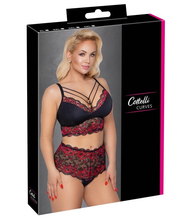 Curvy Black & Red Lace Lingerie Set