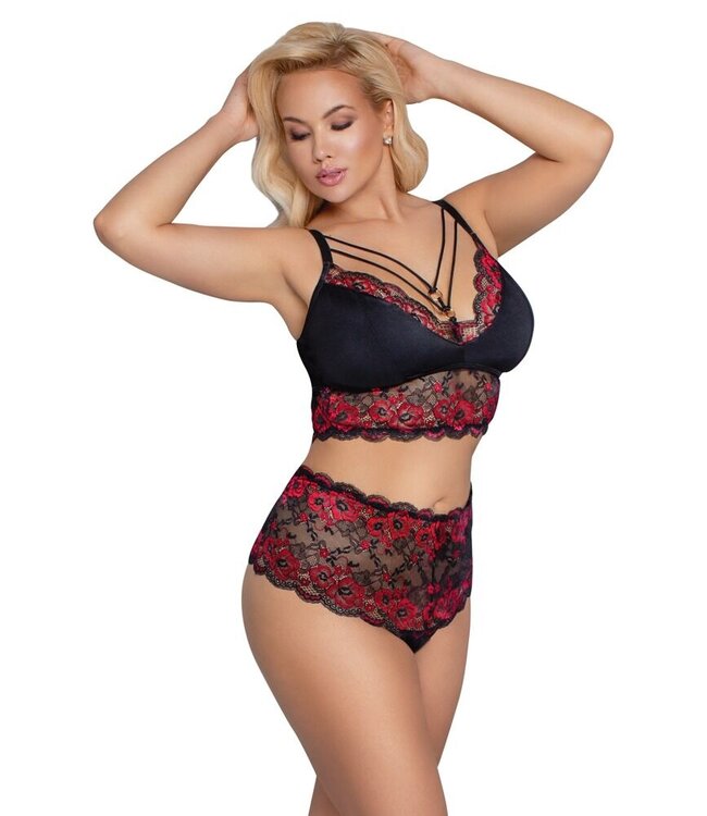 Curvy Black & Red Lace Lingerie Set