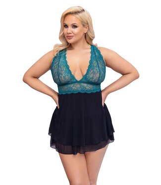 Cottelli CURVES Curvy Blue & Black Lace Babydoll