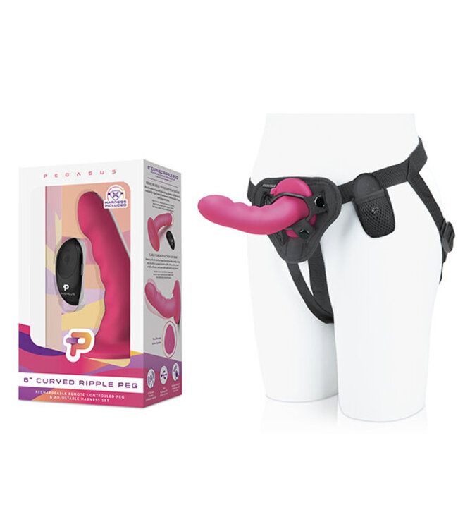 Pegasus - 6 Curved Ripple Silicone Peg with harness included