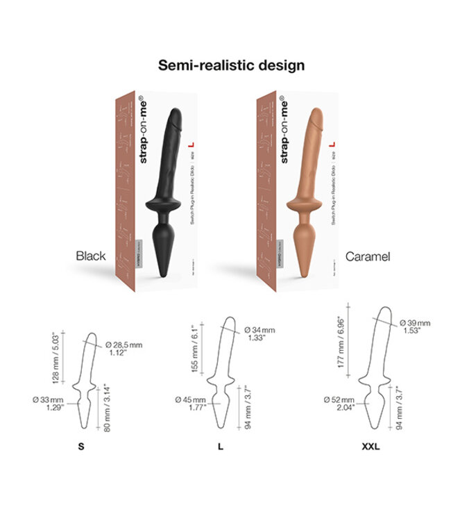 Strap-On-Me - Switch Plug-in Realistic Dildo Black XXL