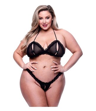 Baci Lingerie BACI 2PC PEEKABOO BRA & CROTCHLESS G-STRING SET BLACK, QS