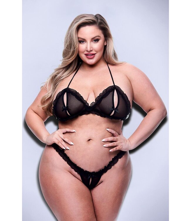 BACI 2PC PEEKABOO BRA & CROTCHLESS G-STRING SET BLACK, QS