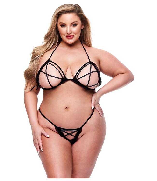 BACI 2 PCS PEEK-A-BOO BRA & CROTCHLESS G-STRING SET BLACK , QS