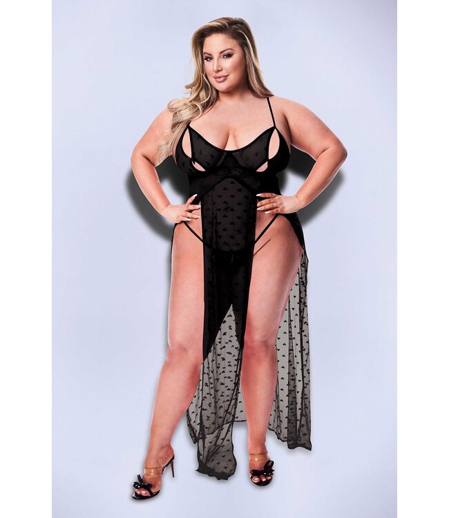 BACI 2PC MESH GOWN & G-STRING SET BLACK, QS