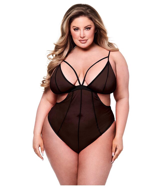 BACI SEXY CROTCHLESS MESH TEDDY BLACK, QS