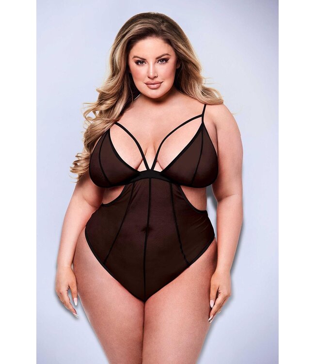 BACI SEXY CROTCHLESS MESH TEDDY BLACK, QS