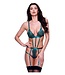 Baci Lingerie SEXY STRAPPY LACE TEDDY WITH GARTERS GREEN, S/M