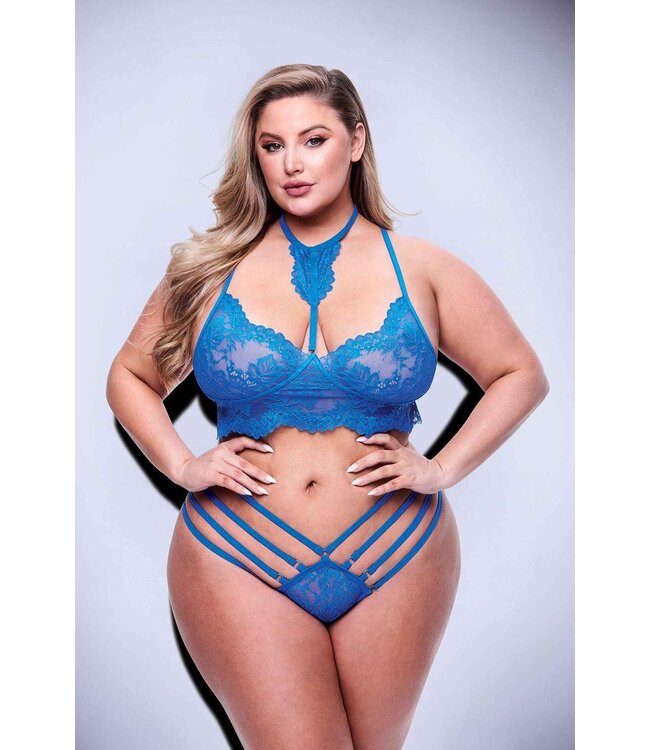 2PC STRAPPY LACE BRA & PANTY SET BLUE, QS