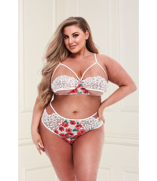 WHITE FLORAL & LACE BRA SET, QS