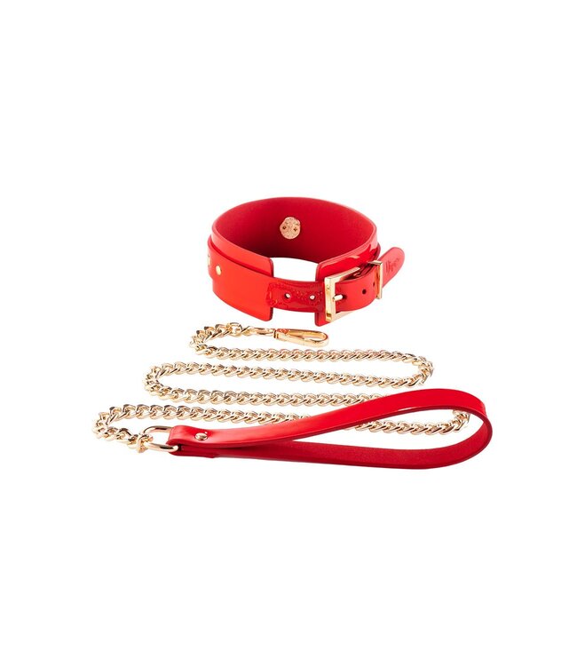 KINKY DIVA O-RING COLLAR + LEASH RED/GOLD