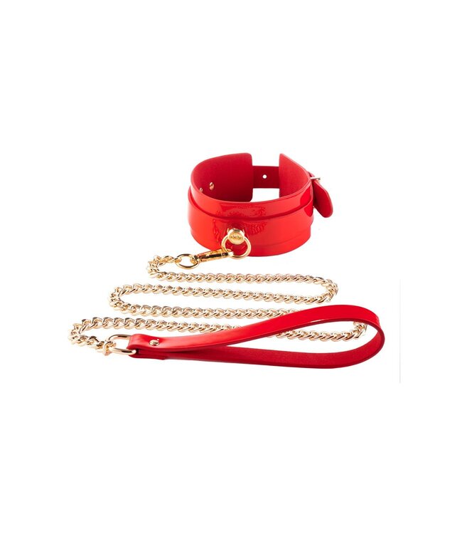 KINKY DIVA O-RING COLLAR + LEASH RED/GOLD