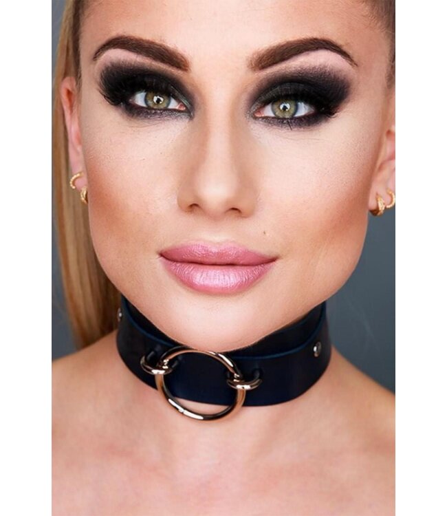 KINKY DIVA O-RING FRONT COLLAR BLACK/SILVER