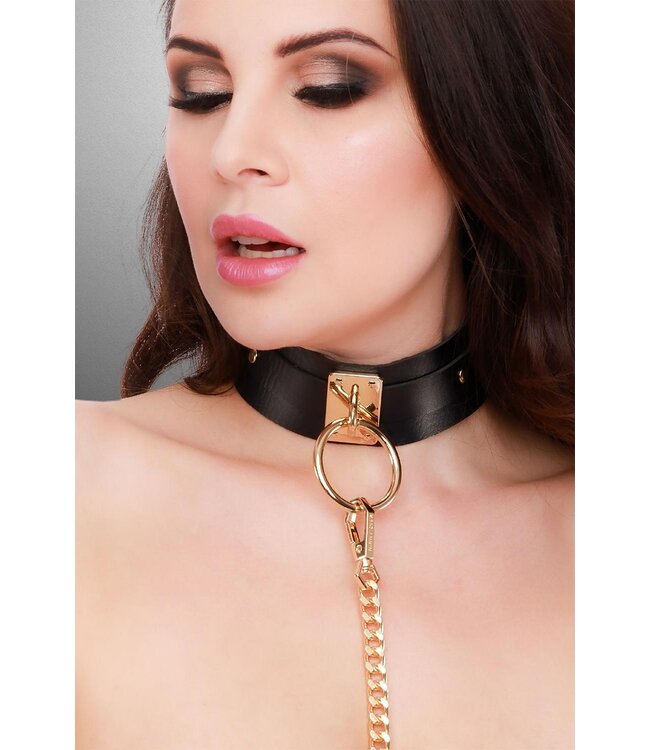 KINKY DIVA O-RING COLLAR + LEASH BLACK/GOLD