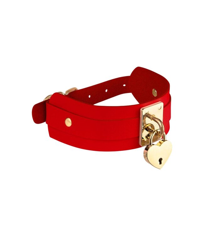 KINKY DIVA HEART LOCK & KEY COLLAR RED/GOLD