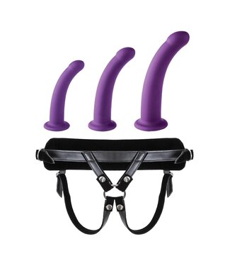 VIRGITE  UNIVERSAL HARNESS WITH PURPLE DILDO SET SIZES S M L PURPLE