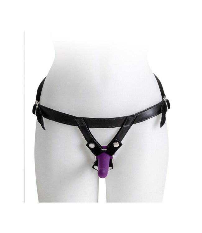 VIRGITE  UNIVERSAL HARNESS WITH PURPLE DILDO SIZE S PURPLE