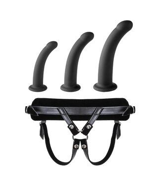 VIRGITE  UNIVERSAL HARNESS WITH BLACK DILDO SET SIZES S M L BLACK